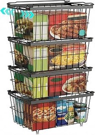 SOONHUA 4 Freezer Basket, Freezer Organiser, Adjustable Stackable, Freezer Organiser, Extendable Wid