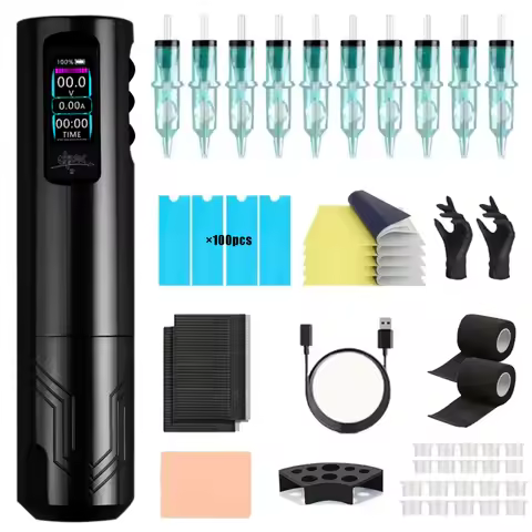 Professional Tattoo Machine Kit USB Charging with Practice Skin Transfer Paper 3RL Tattoo Needles Ta