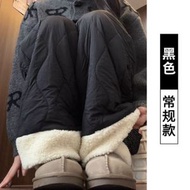 加絨加厚保暖棉褲 外穿秋冬季休閒黑色闊腿褲子 直筒褲（平行進口）（快遞送貨上門）