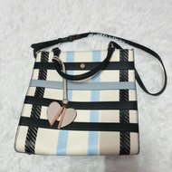 PRELOVED CARLO RINO HANDBAG BLUE&BLACK STRIPED