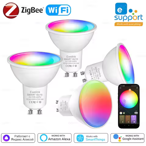 Smart ZigBee GU10 WiFi Smart LED Light Bulb RGB C+W 5W Dimmable Lamps EWelink APP Control Spotlight 