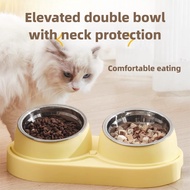 15° Slanted Raised Double Pet Bowl, Stainless Steel Anti Vomiting Neck Protection Non Spill Feeder f