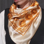 【 日本直送 名牌中古包 】Christian Dior 迪奧 絲巾 米色 CD Logo 絲綢 鎖鏈圖騰 tp3pu6