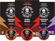 Death Wish Coffee Co., Single Serve Coffee - Extra Kick of Caffeine - 10 Each of Medium, Dark, and E