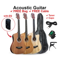 TECHNO (T-6600) 38 Inch Mahogany/ Zebra/ Ash Top Guitar Acoustic With Passive Pickup + FREE Bag - Gitar Akustik Pickup, Gitar Budak, Kecil Murah 吉他, 配件