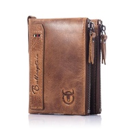 BULLCAPTAIN retro leather mens wallet leather zipper buckle short money wallet card holder coin purs