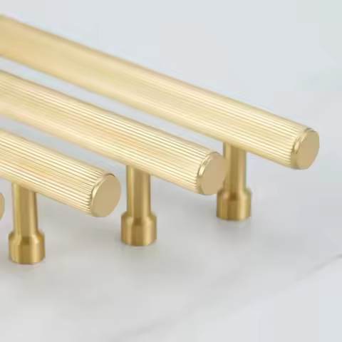 96-416mm Hole Spacing Solid Brass Golden Furniture Handles Nordic Luxury Stripe Handles for Cabinets