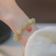 SSA Stretchable Bracelet Exquisite Jade Peach Pendant Bracelet Women Luxury Good Luck Bracelet for Women Gift桃子玛瑙和田玉手链