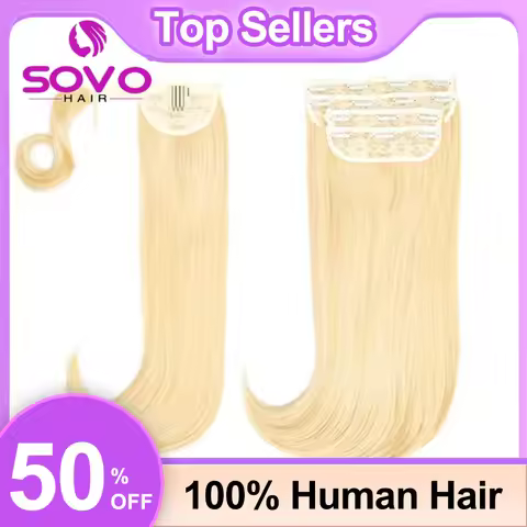 SOVO Clip-in Hair Extensions 22'' 100 Grams Straight Human Hair Extension And 18" Pony Set 70 Grams 