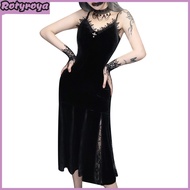 Women Halloween Cosplay Dress V Neck Lace V Neck Spaghetti Strap Fishtail Hem Dark Style Gothic Medi