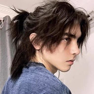 rambut palsu lelaki Rambut palsu kepala samurai lelaki unisex separuh tali leher ekor serigala Jepun