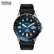 Fossil Men's Fossil Blue Gmt Analog Watch ( FS6049 ) - Quartz, Silver Case, Round Dial, 24 MM Black Silicon Band