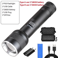50000LM XHP50 USB XHP50.2ไฟฉาย Led แบบชาร์จไฟได้แบตเตอรี่18650 26650สำหรับการตั้งแคมป์