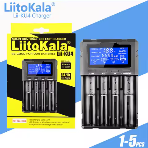 1-5PCS LiitoKala Lii-KU4 LCD QC3.0 Battery Charger for 18650 21700 26650 1.2V MH/3.7V battery smart 
