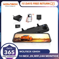 WOLFBOX กล้องติดรถยนต์ระบบ WIFI 2K ด้านหน้าและด้านหลัง G840H สำหรับ GPS กล้องติดรถยนต์การมองเห็นได้ในเวลากลางคืนจอถอยหลัง24ชั่วโมง