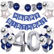 (SG SELLER) 40th Birthday Decorations, Silver 40th, 40th Birthday Balloon, Blue Silver Birthday Deco