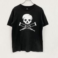 《蠢蛋搞怪秀》MTV短袖電影印花T卹，骷髏頭交叉骨圖案，大號Logo，黑色，L碼，古著