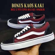 Sepatu vans merah marun kod murah perempuan laki ori school sekolah hitam tali smp sma terlaris