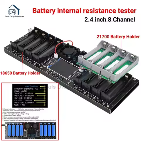 8CH 18650 Lithium Battery Capacity Tester MAh Capacity Division Internal Resistance Measuring Module