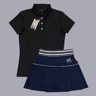 Bộ Váy Thể Thao MB Kèm Áo Cổ Trụ Trơn Vải Thun Lạnh Co Giãn Tốt Chơi Tennis Pickleball Cầu Lông Golf