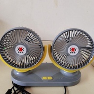< ready stock > Household Car Fan Double Head Fan USB Dedicated Strong Wind Refrigeration Dormitory 