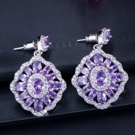 SEQUITO High Quality AAA Cubic Zirconia Charming Flower Drop Dangle Earrings Lady Fashion 18K White 