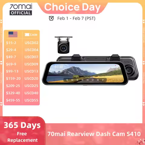 70mai Rearview Dash Cam S410 9.35" Mirror Display Front 2K Rear 1080P F1.55 Aperture Supercapacitor