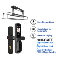 SINGGATE [Mega Bundle]  SPACE GREY Automated Smart Laundry System + Face/Palm Recognition Digital Door Lock + Biometrics Digital Gate Lock | LS023 + FR055 + FM021