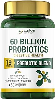 vantein Probiotics Supplement, 60 Billion CFU 19 Strains Prebiotic Blend, Keep Digestive System Healthy, Immune System Enhancement Probiotics for Women Men, 60 Veggie Capsules