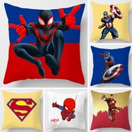 【Double-sided Printed 】Superman Spiderman superhero Marvel Iron Man pillow case Sarung bantal Polyester Cartoon Throw Pillow Cases Car Cushion Cover Sofa Home Decoration Square