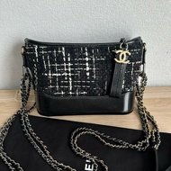 Chanel香奈兒 流浪包小號 黑色毛呢編織款鏈條 肩背包 斜背包
