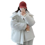 Winter Down Coat Thickened Padded Hooded Stand Collar Zipper Closure Pockets Parka Windproof Heat Re