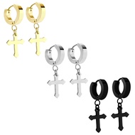 Charisma Cross Earrings for Men Women Dangling Hanging Stainless Steel Hoop Cross Earings Gothic Jew