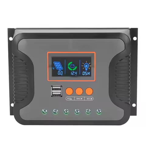 PowMr PWM Solar Charge Controller 60A 12V 24V 36V 48V 2 USB Port Adjustable LCD Display AGM Gel Floo