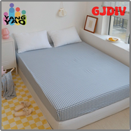 GJDIV 3pcs Set Plaid Wahsed Cotton Soft Smooth Bed Fitted Sheet All-inclusive King Queen Size Bed Cover Dust-proof Mattress Cover IEVJB