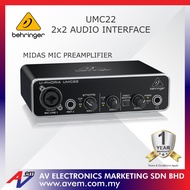 BEHRINGER UMC22 UMC-22 U-PHORIA Audiophile 2x2 USB Audio Interface with Midas Mic Preamplifier