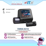 70mai Dash Cam A410 Set SET-70MA410 with 2.5K HDR Front Camera, 1080P Rear Camera, GPS & Super Night