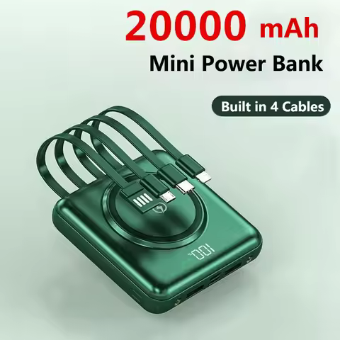 Mini Power Bank 20000mAh Wireless Charger Powerbank Built in Cable Portable Charger for iPhone 16 X 