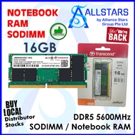 DDR5 5600MHz SODIMM / Notebook RAM (Transcend 16GB : JM5600ASE-16G / Crucial 16GB : CT16G56C46S5 / 3