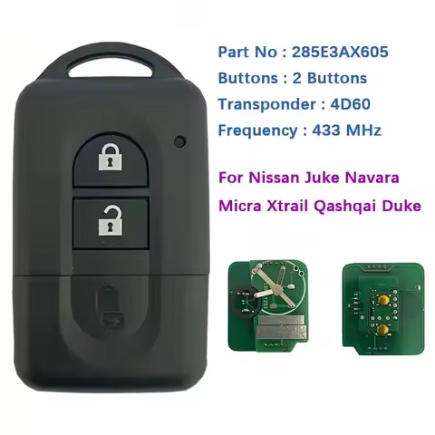 CN027023 Aftermarket 2 Button Smart Key Fob 433 MHz Transponder 4D60 Chip Part No 285E3AX605 / 285E3