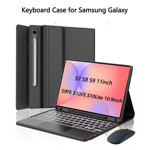 Case for Samsung Galaxy Tab S10 Lite S10 FE S9 FE 10.9 Inch, Detachable Keyboard for Galaxy Tab S7 S