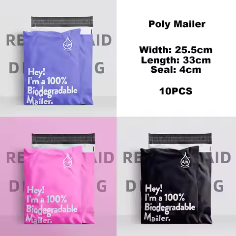 13x10 Inches 100% Biodegradable D2W Poly Mailers 10Pcs Compostable Envelopes Waterproof Stretchable 