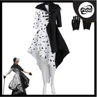 Cruella De Vil Cosplay Costume 2 Styles Women Gown Black White Maid Dress Film101Loyal dog cos Cruel