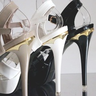 YKshoes 1758 heels 13cm strappy stiletto heels black white khaki heels
