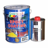 1L ( GREENTECH EPOXY ) FLOOR PAINT HEAVY DUTY &amp; WATERPROOF COATING [Hardener Included] COLY Tiles Floor Paint