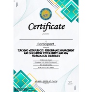 1 certificate for PMES Training (October 3-5, 2025)