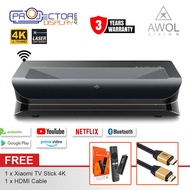 AWOL Vision LTV-3000 Pro 2600 ANSI Lumens HDR10+ 4K 3D with Dolby Vision Atmos Ultra Short Throw Tri