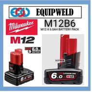 MILWAUKEE M12B6 12V X 6.0AH BATTERY PACK RED LITHIUM ION (ORIGINAL) M12 REDLITHIUM REDLINK