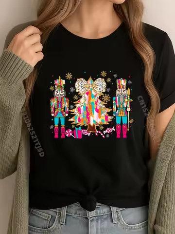 Colorful Coquette Bow Nutcracker Christmas Tree Girls Big And Tall T Shirts Designer Clothes Woman A