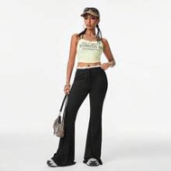 Women's Fall Y2K Athleisure Knit Stretchy Ruffles Patchwork  Jog Black Flare Pants